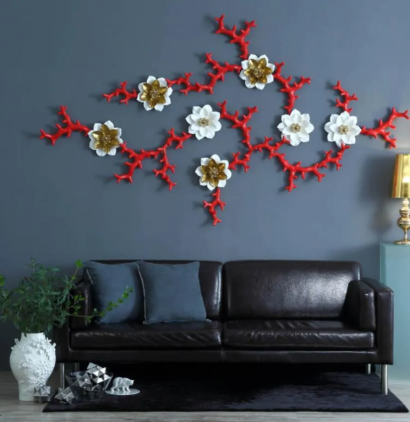 Coral Rose Lotus Drie-dimensionale decoratieve objecten Wanddecoratie Creatieve gepersonaliseerde keramische muur opknoping home hotel