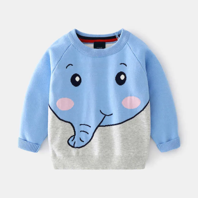 Baby Boy Swetry Lew Elephant Wzór Drukuj Moda Maluch Ciepły Sweter Płaszcze Dzianiny Pulower Maluch Dziewczyna Zimowe Odzież Y1024