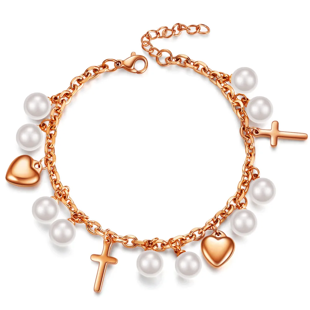 Link, łańcuch modne słodkie bransoletki złote serce krzyż titanium stalowa bransoletka koralika dla kobiet