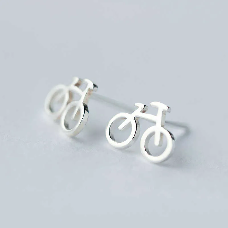 Fashion Cue Bicycle Stud Earrings for Women 925 Sterling Silver Studs Jewelry Ear Pins Brincos Design 210707