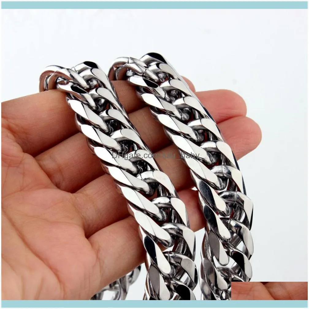 9/13/15mm Men`s Fashion Cool Silver Stainless Steel Bling Curb Necklace Chain 8