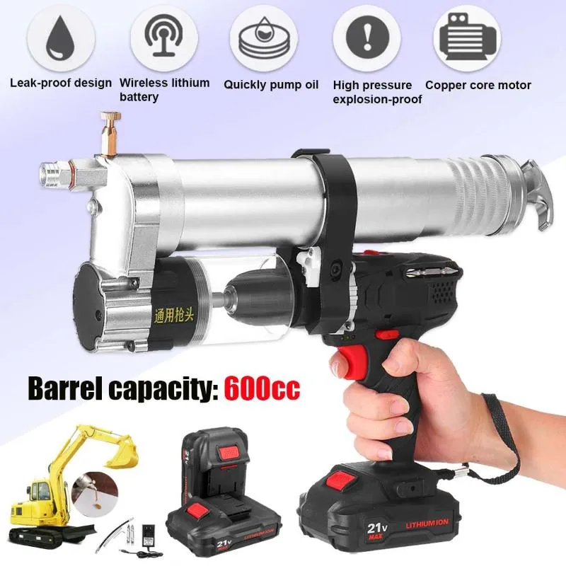 Güç Aracı Setleri DrillPro 21 V 600 ML Akülü Elektrikli Gres Silah Şarj Edilebilir Lityum Batarya Matkap Tornavida Yağlar