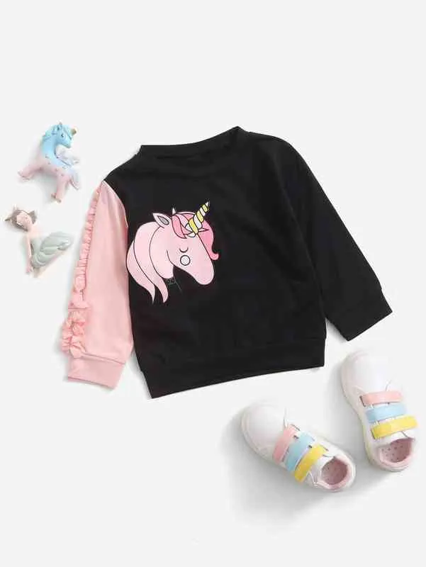 Baby Cartoon Graphic Frill Trim Sweatshirt Hon