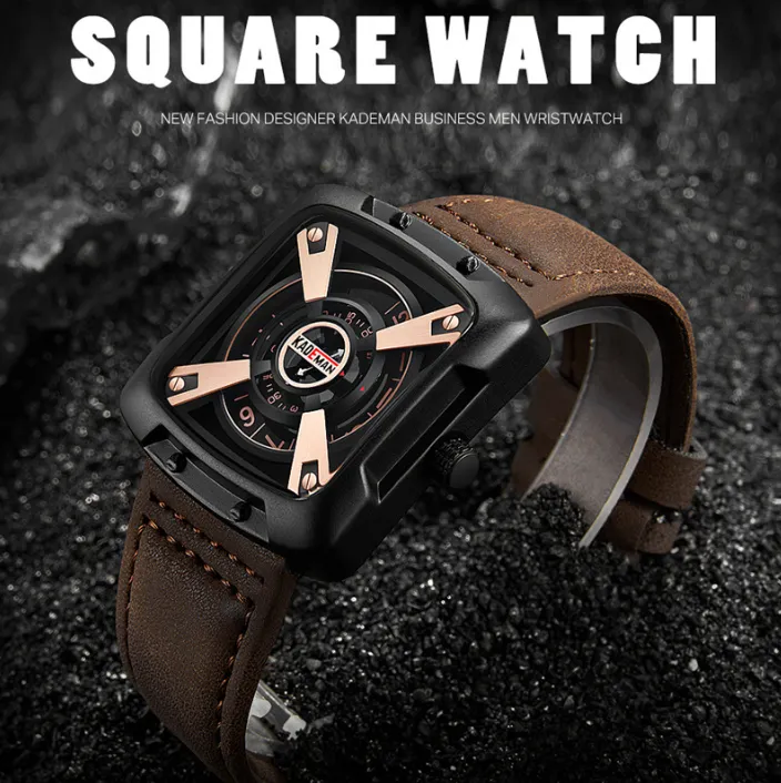 KADEMAN 612 Orologi da uomo quadrati Incredibile orologio da polso maschile impermeabile dall'aspetto sportivo con cinturino comodo Grande creativo 313n