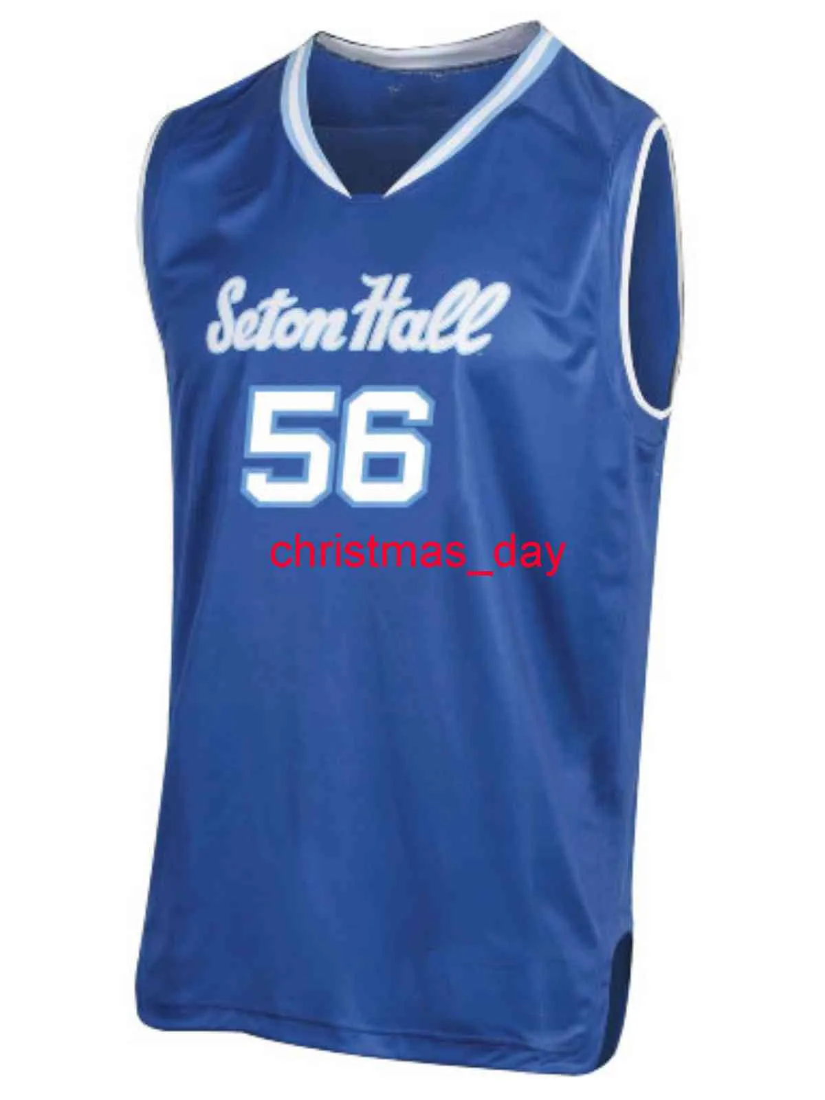 Gestikte Custom Seton Hall Basketbal # 56 Blue Jersey Mannen Dames Jeugd Basketbal Jerseys XS-6XL