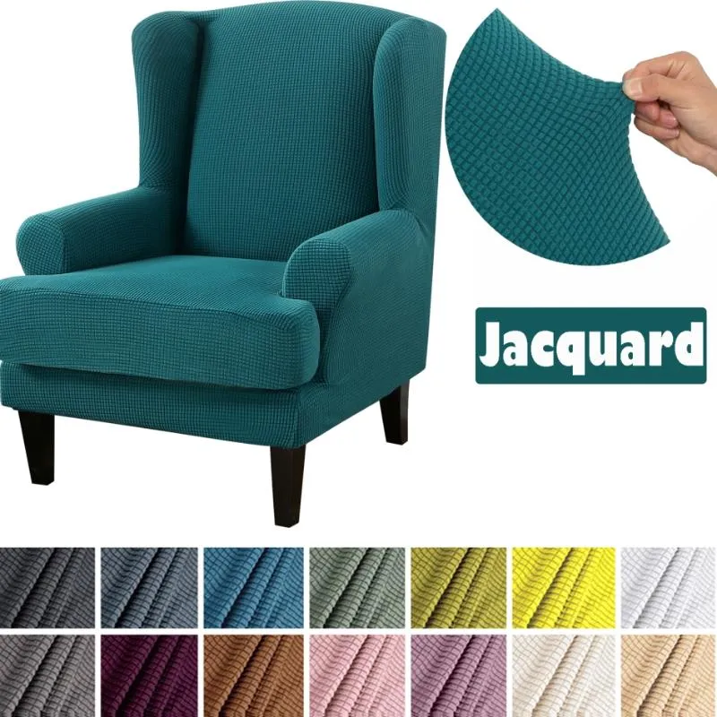 Housses de chaise Jacquard bras incliné couverture arrière fauteuil élastique Wingback aile canapé vert imperméable extensible protecteur