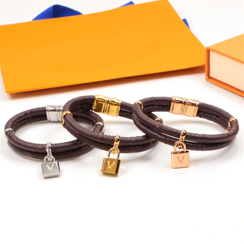 Блокировка подвесных магнитных очаровательных браслетов с коробкой Буква Цветочный кожаный браслет ретро модная личность пары браслет