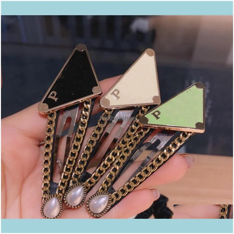 Korean Charm Women Girls Luxury Letters Print Barrettes Inverted TriangleLogos Chain Designer Hair Clips Fashion Simple Styles