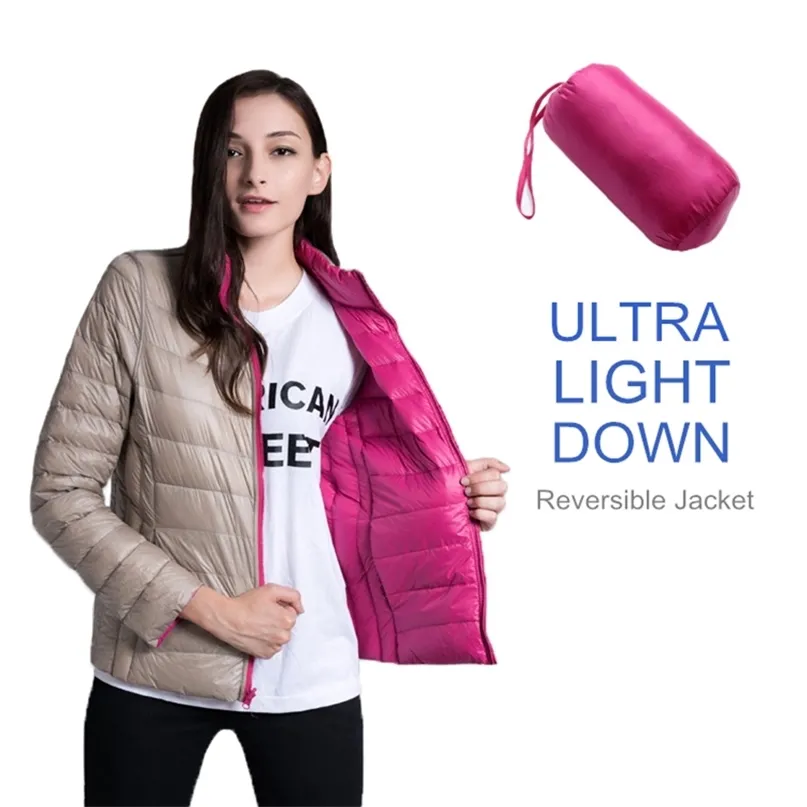 Bang 4XL Down Jacket Women Ultra Light Feather Double Side Windbreaker Reversible Lightweight Coat Parks 210923