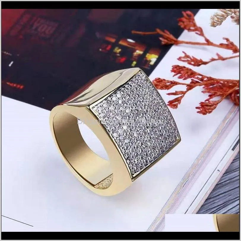 iced out rings for men luxury designer mens bling diamond square gold ring copper zircon 18k gold plated wedding engagement jewelry