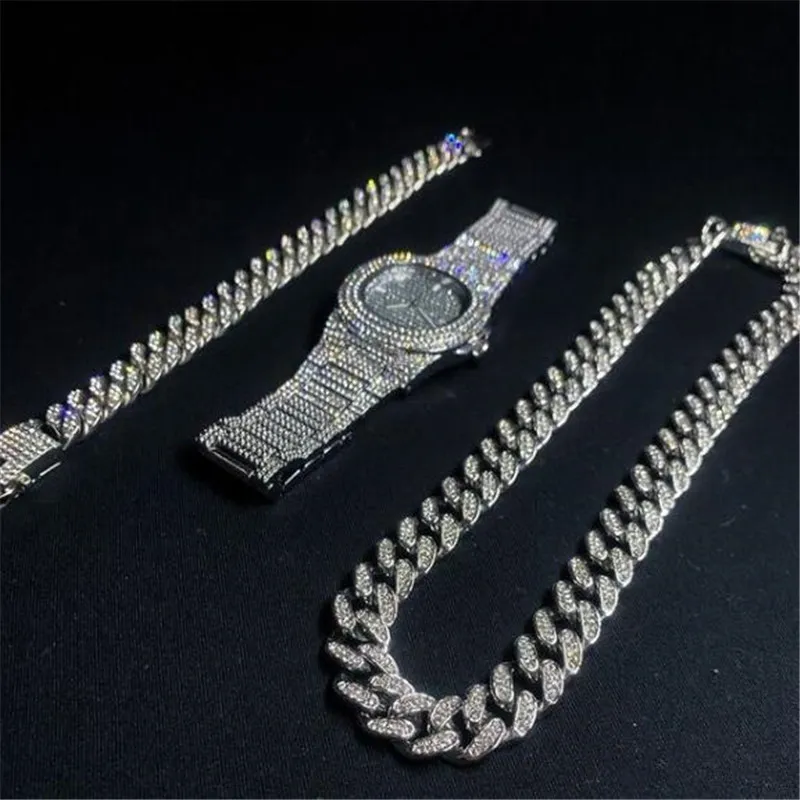 Collar Reloj Pulsera Uds Kit Hip Hop Miami Curb Cadena