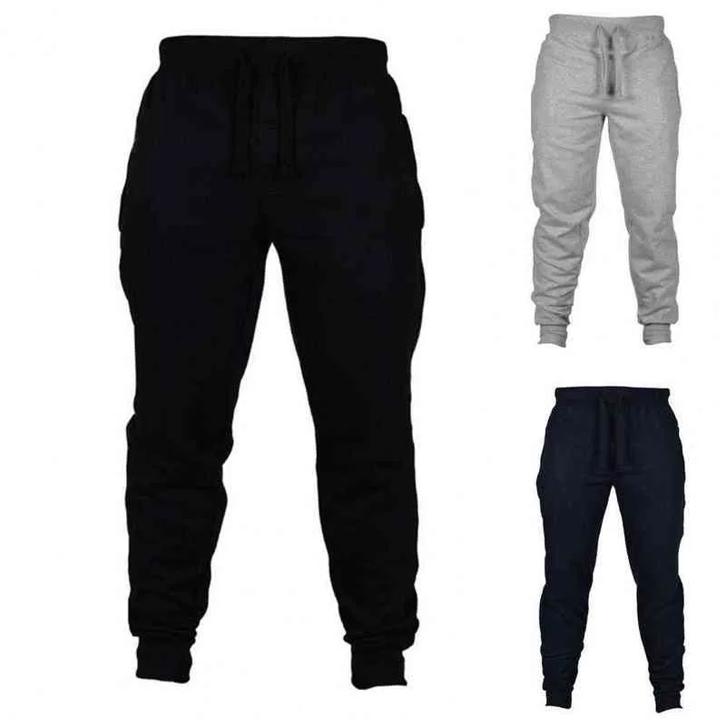 Män jogger solid färgdragning plysch tjocka varma byxor sweatpants byxor h1223