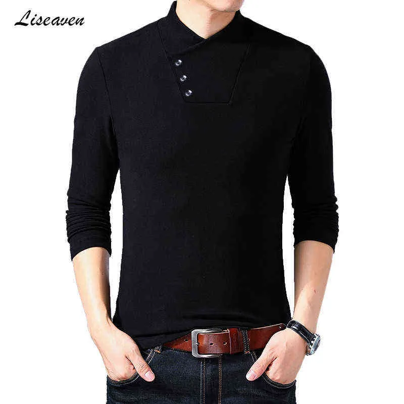 Liseaven Men's Black T-Shirt Long Sleeve Tshirts V-Neck T Shirts Male Casual Shirt Spring Summer Autumn Tops&Tees G1229