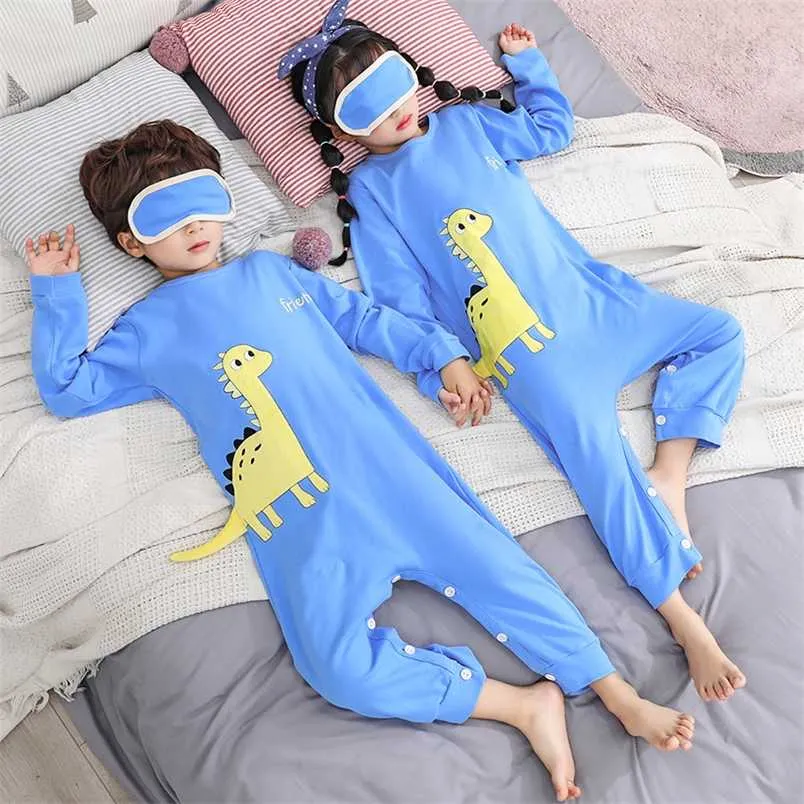 Mädchen Jungen Homewear Frühling Langarm Onesie Pyjamas Dinosaurier Cartoon 3D Tier Onesies Kinder Baumwolle Overall Kinder Nachtwäsche 211109