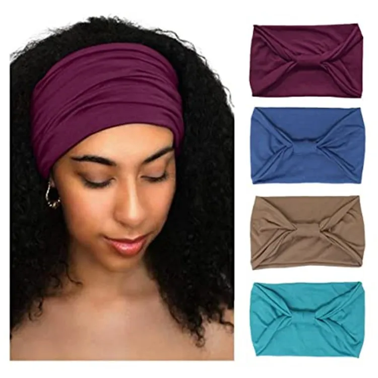 Fashion Wide Solid Color Cotton Headband For Women Lady Plain Fabric Yoga Sport Elastic Headband Turban Head Wrap Bandana