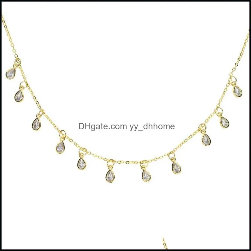 Elegant Cz Tear Drop Charm Simple Choker Layer Necklaces & Pendant Delicate Gold Color Sexy Station Jewelry For Women Chokers