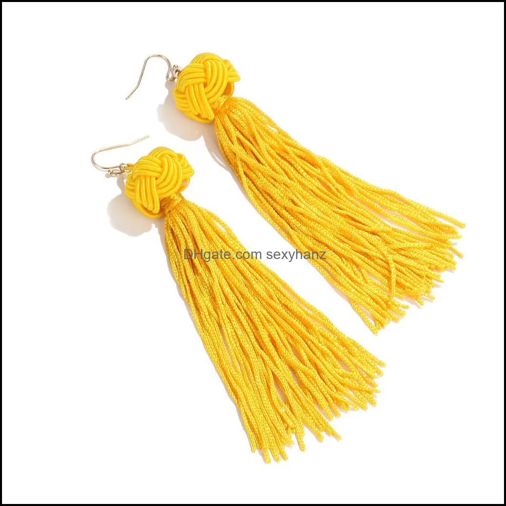 Bohemia Ethnic tassel Drop Earrings For women 2019 Trendy Black Red Yellow Green Long Silk Fringed Dangles statement Gold Ear hook