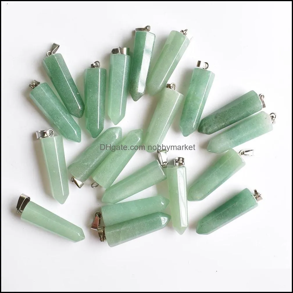 natural stone green aventurine Hexagonal pillar shape charms point Chakra pendants for jewelry making diy necklace earrings
