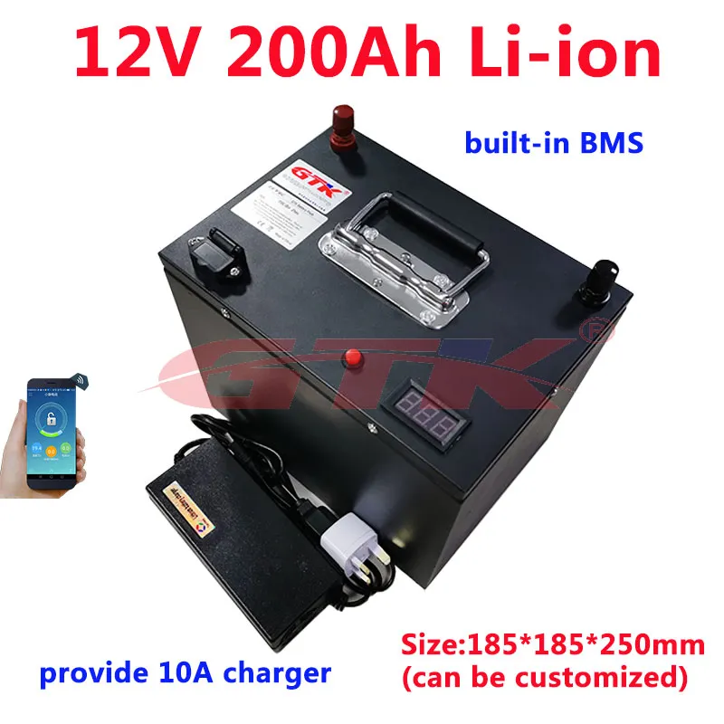 Batterie GTK 12V 200Ah Lithium li ion intégrée BMS pour système solaire 2000w/bateau électrique/RV/panneau solaire + chargeur