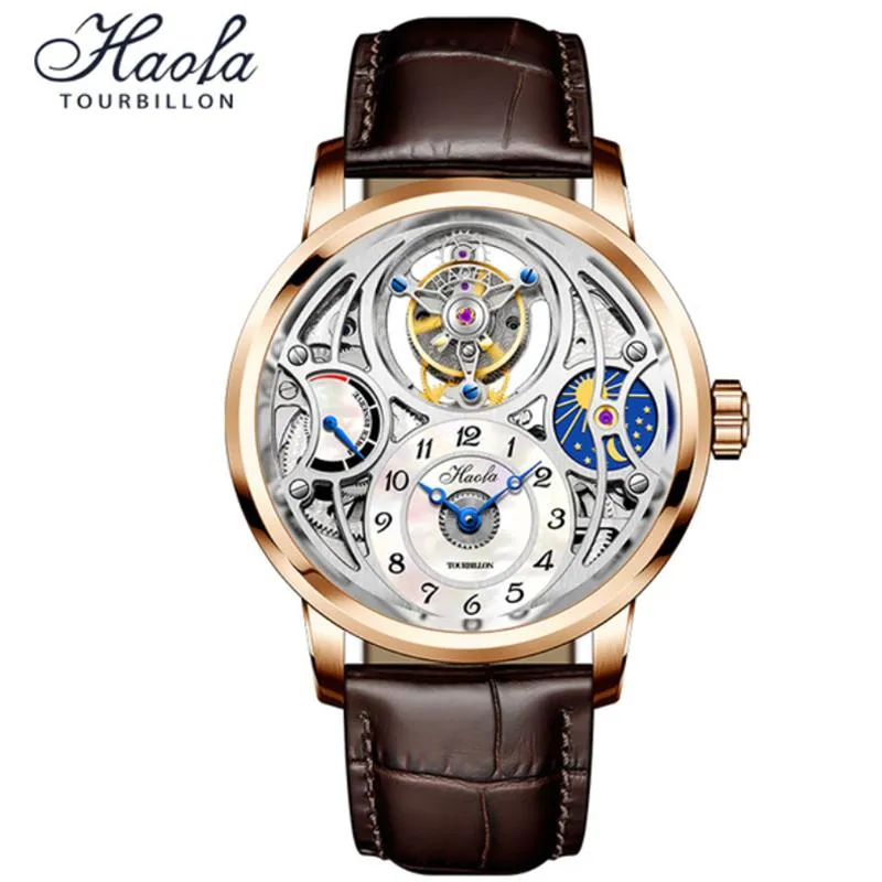 Montres de créateurs Montres Tourbillon Montre Squelette Pour Hommes HAOFA Petits Chiffres Arabes Cadran Phase de Lune Réserve de Marche Saphir Étanche XRQ1