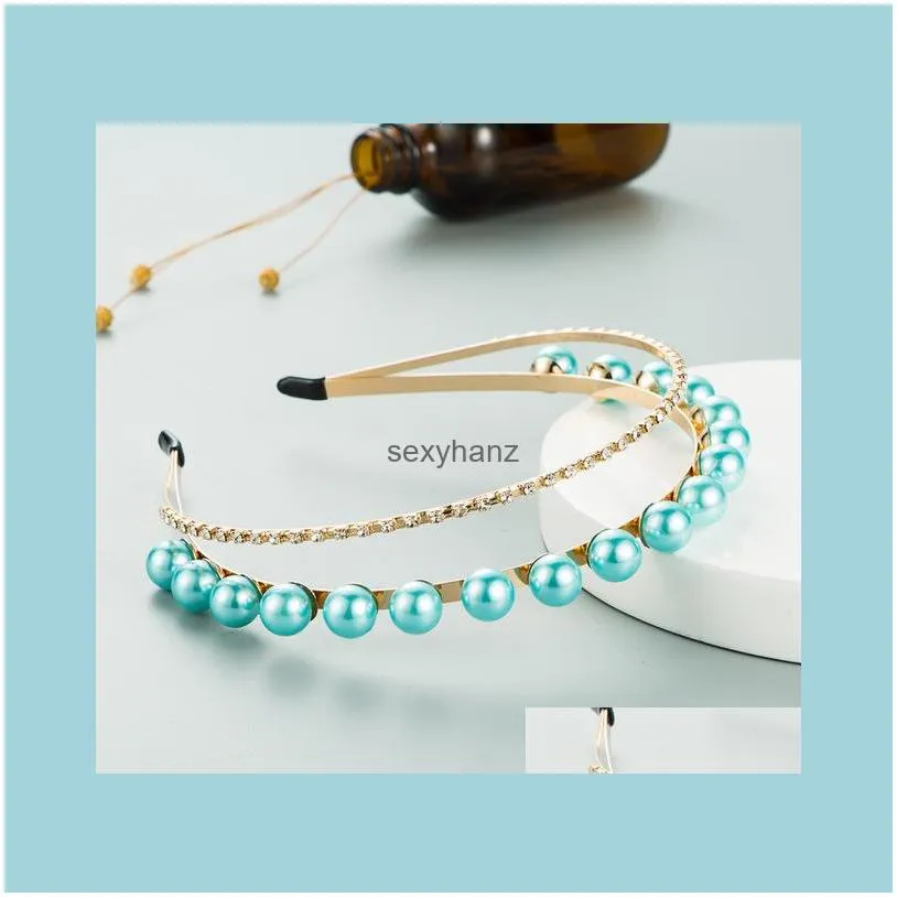 Korean Spring Hair Accessories Multi-layer Rhinestone Headband Female Simple Big Pearl Fashion Rhinestone Non-slip Hair Hoops