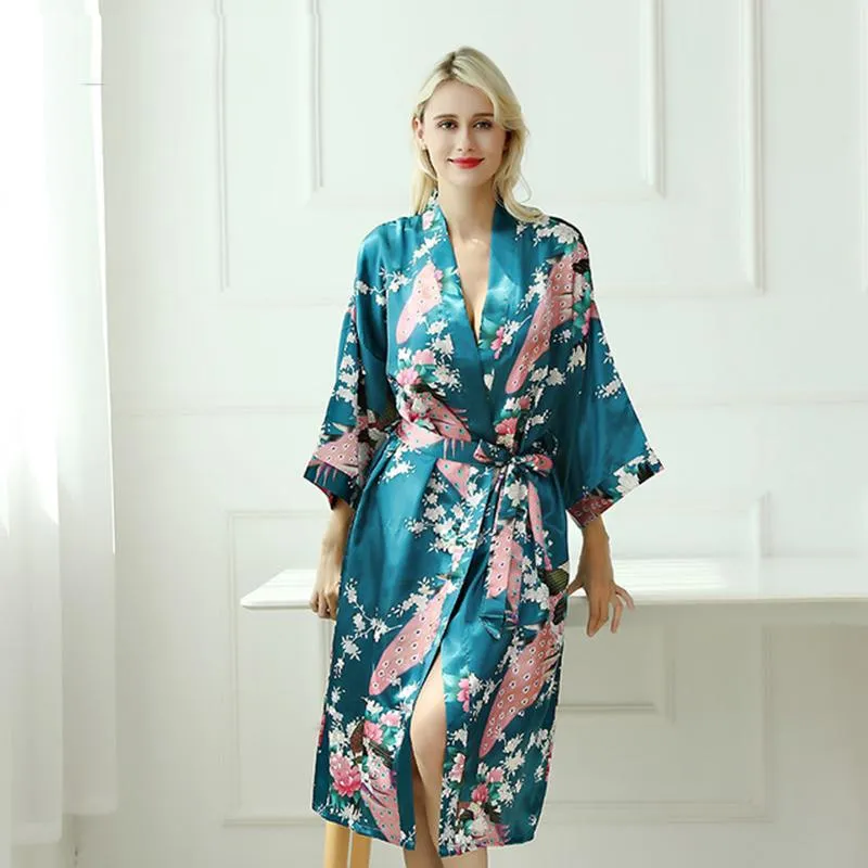 Women Sexy Costumes Japanese Kimono Dress Satin Silk Cardigan Pajamas Sleepwear Smooth Bathing Robe Gown With Belt Women's Blouses & Shirts