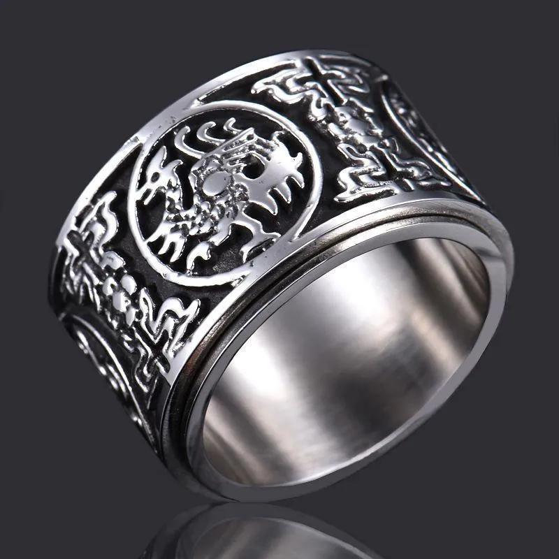 Cluster Rings Silver Original Creative Dragon Pattern Éléments chinois sans incrustation Big Dominator Exaggerated Niche Design Men's Ring