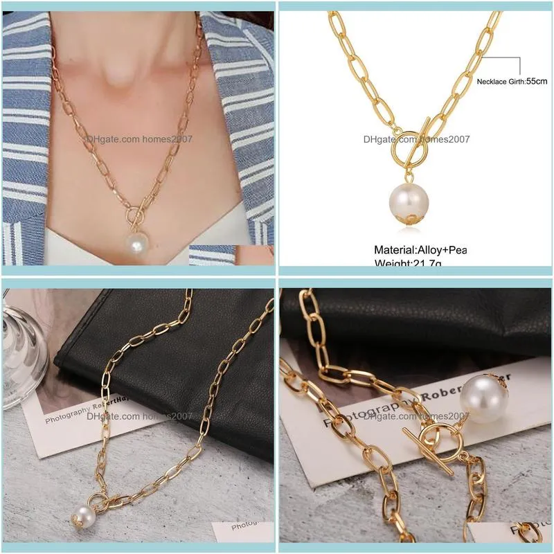 Gothic Baroque Pearl Pendant Necklace Women`s Wedding Punk Large Bead Lariat Golden Long Necklaces Girl Sweet Bridal Jewelry Chains