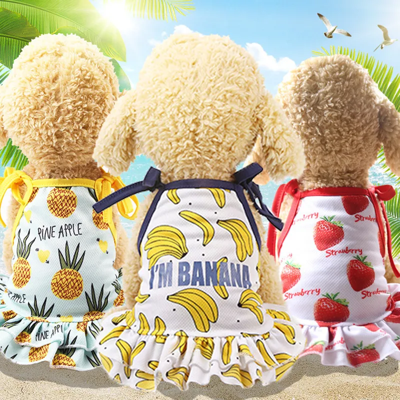 Mode huisdieren kleding schattig fruit aardbeien banaan bedrukte jurk t-shirts vest minnaars passen kleine medium katten honden kleding huisdierbenodigdheden honden rokken