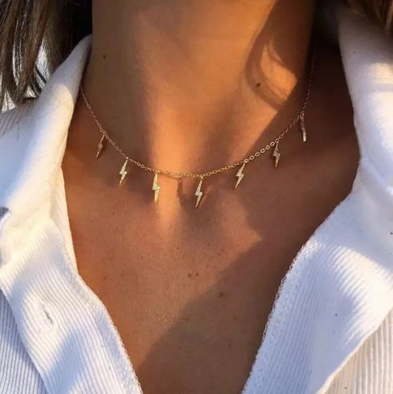 New Fashion Lightning Shape Gold Silver Color Pendant Necklace for Women Girl Jewelry Boho Classic Statement Choker Necklaces