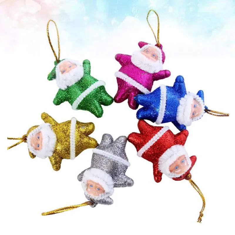 Juldekorationer 6st Hängande Santa Claus Decor Glitter Pendant Gifts Party Supplies Dekorativa rekvisita