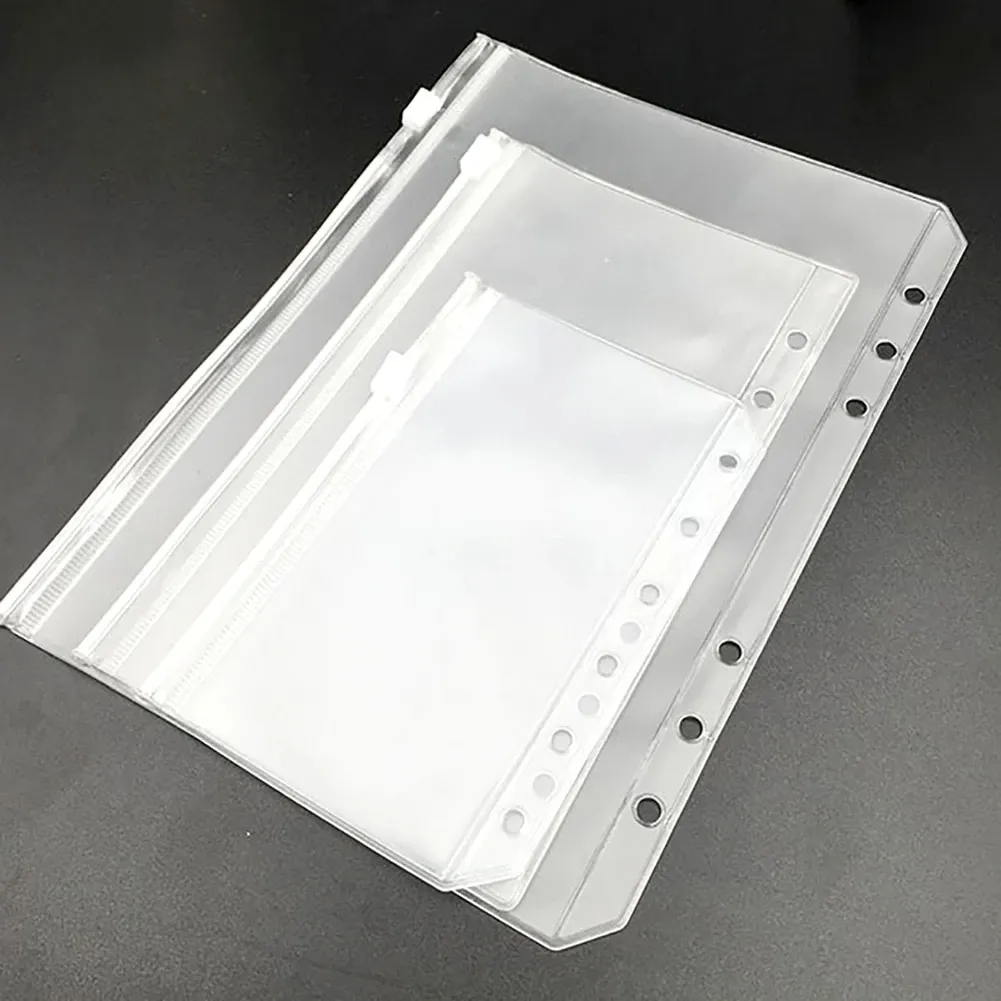 PVC A5 A6 A7 Binder Pockets Zipper Bag-mappen voor 6-ring Notebook Binders Files Reports Binder