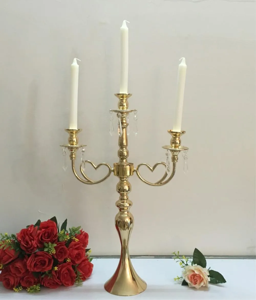 Golden 5 Heads/ 3 Arms Candelabra Candle Holders Table Wedding Centerpieces Party and Event Candlesticks Home Decoration
