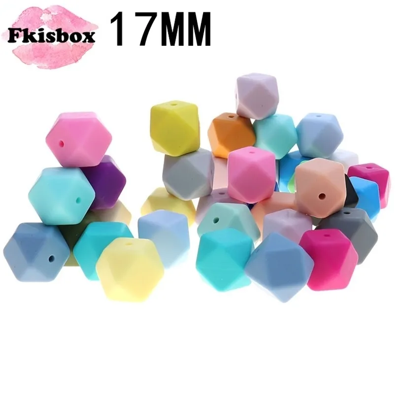 FKISBOX 100 stks Siliconen Tandjes Kralen Zeshoek 17mm BPA Free Chew Losse Bead Charms voor DIY Ketting 211106