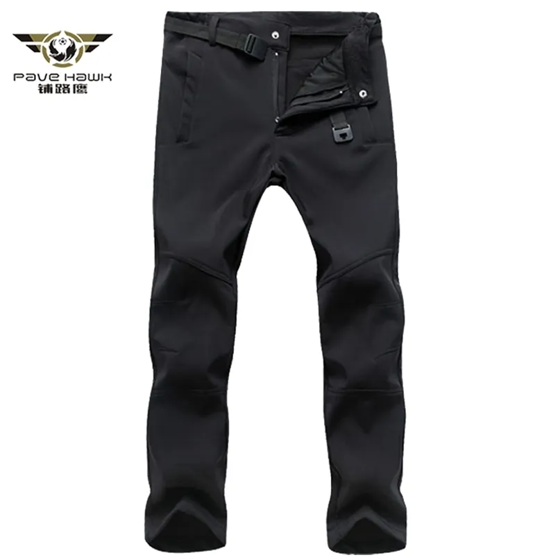 Pantalones de piel de tiburón de lana gruesa y cálida de invierno para hombre, pantalones militares tácticos informales, prendas de vestir impermeables elásticas para hombre, pantalones de chándal 211110