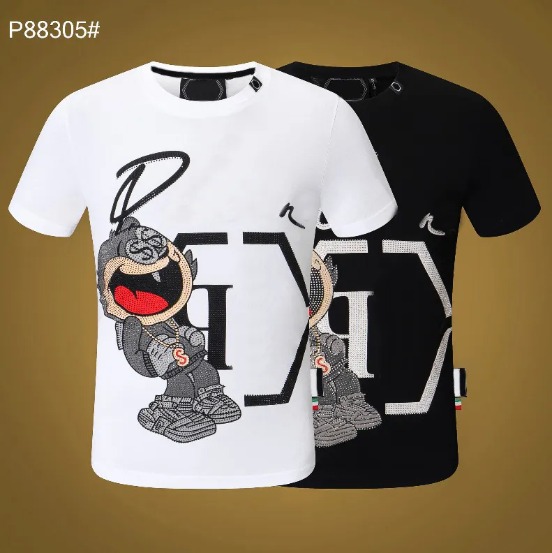 PP Fashion Men's Designer slim fit T-shirt Été strass Manches courtes Col rond T-shirt Skulls Print Tops Col streetwear Polos M-xxxL P88305