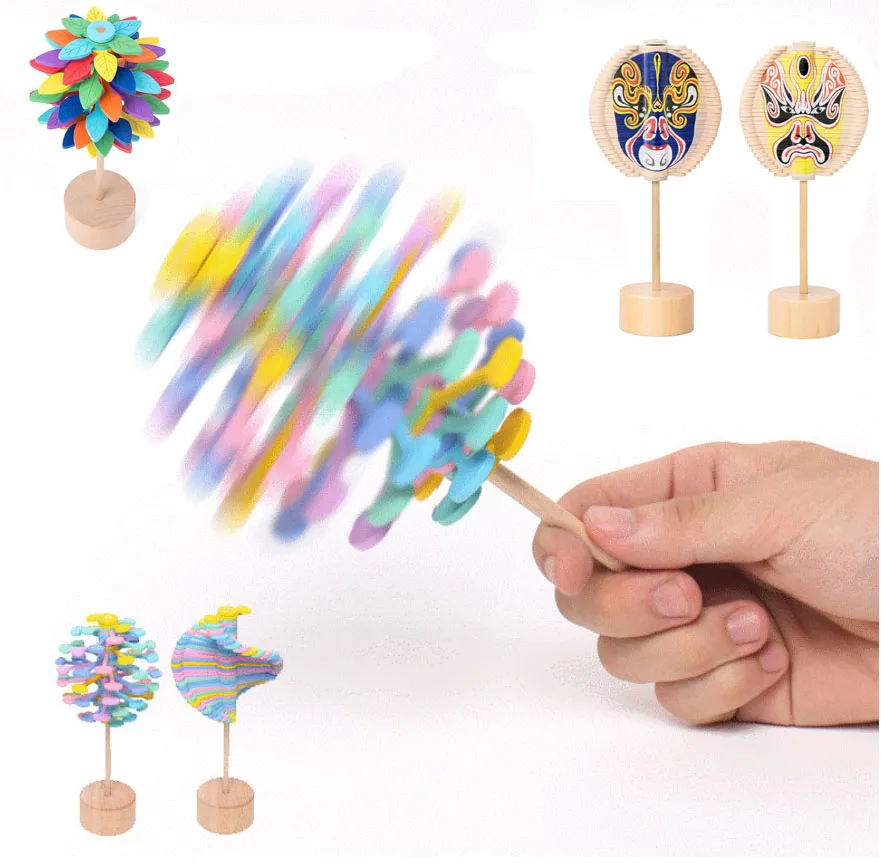 fidget toys albero a spirale di fibonacci giocattoli creativi per bambini per bambini decomprimere la faccia di legno che cambia lecca-lecca rotante