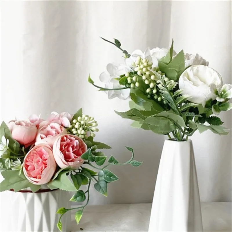 1 bunt silke peony bukett hem dekoration tillbehör bröllop fest klippbok falska växter diy pompons konstgjorda rosor blommor 664 r2