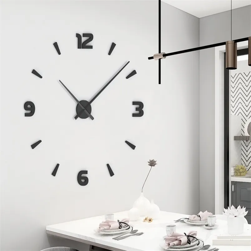 Horloge murale 3D Design Moderne Design DIY Numérique mural Horloge Autocollants en acrylique Home Office Decor Montre pour salon Décoration de luxe 211110