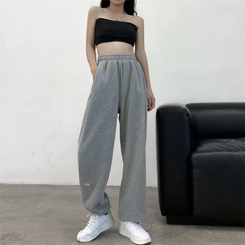 Qweek grå jogging sportbyxor kvinnor baggy hajuku sweatpants koreanska mode svarta svettbyxor för kvinnliga joggare oversize 210925