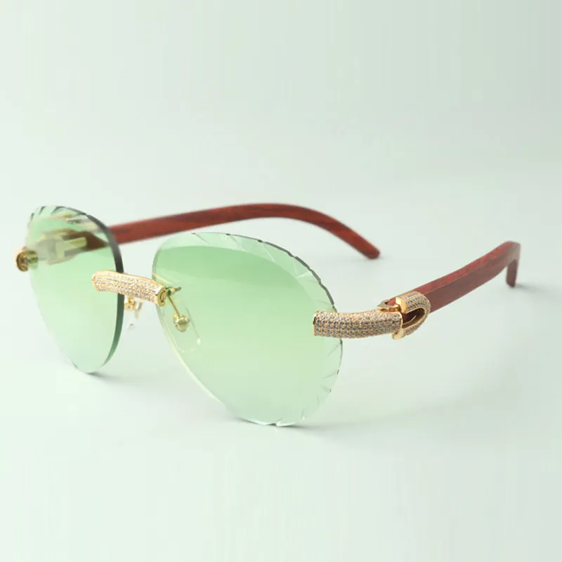 Exquisite classic micro-pave diamond sunglasses 3524027 natural original wooden temples glasses size 18-135 mm