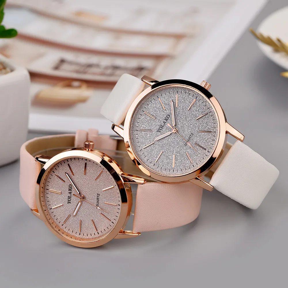 デザイナーウォッチブランド腕時計凍結型ダイヤルレディースアナログ革バンドドレスアクセサリーReloj Para Dama
