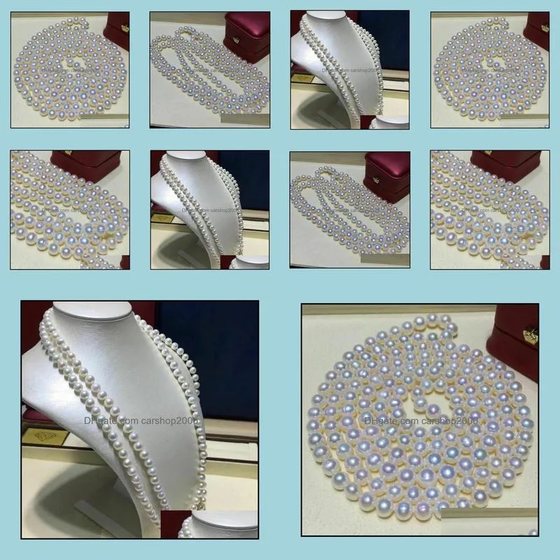 Colares de mi￧angas pingentes j￳ias de 8-9mm Colar de p￩rolas naturais brancas 48 polegadas de presente de noiva para mulheres 2021 kmnbo