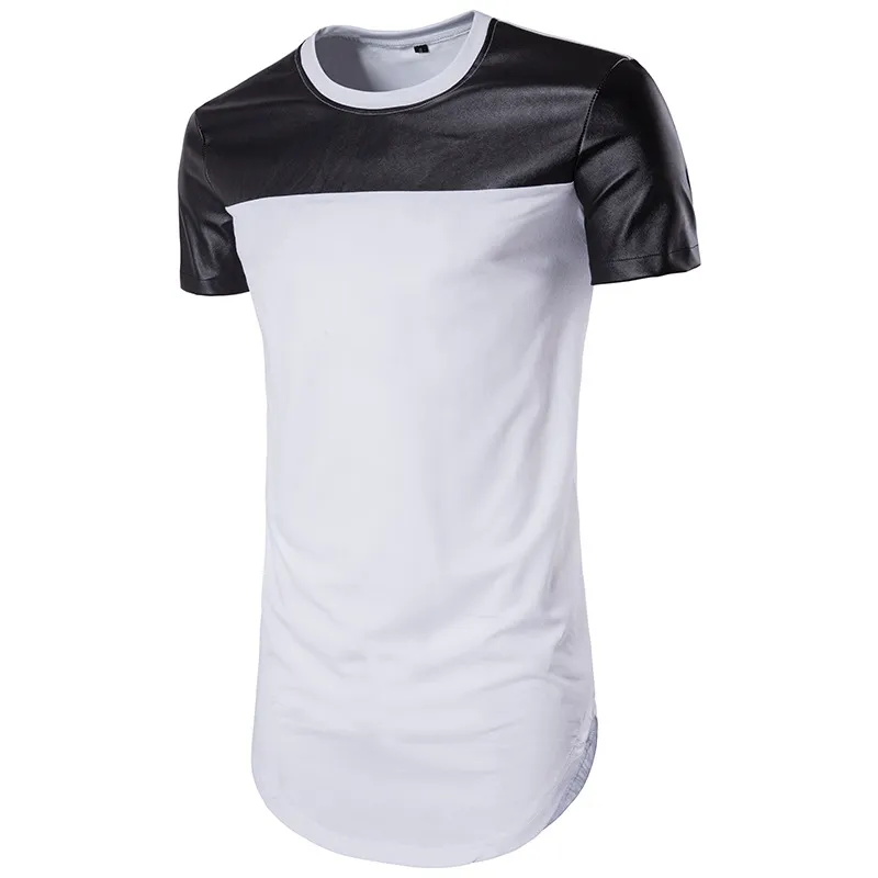 Men Color Block Casual T-Shirts Tee Designers TShirt Short Sleeve Round Neck Stylist Tees Men's White Black Streetwear Mens Leather Patchwork Vintage Tops B106