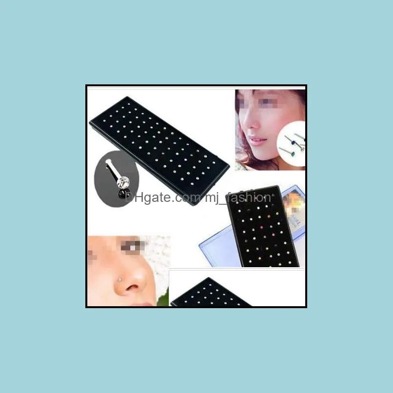 Nose Rings & Studs Body Jewelry Selling Boby Indian Style 60Pcs/Set Crystal Rhinestone Ring Bone Stud Surgical Steel Piercing 10 Drop Delive