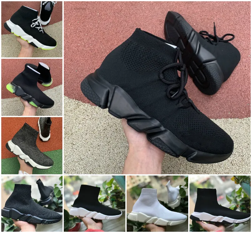 En Kaliteli Erkek Çorap Ayakkabı Platformu Bayan Sneakers Hız Eğitmen Üçlü Siyah Beyaz Mavi Bej Klasik Dantel Koşu Yürüyüş Açık Boyutu 36-45