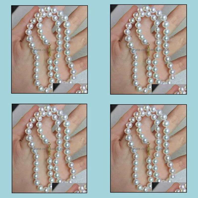 9-10mm White Natural Pearl Beaded Necklace 18inch 14k Gold Clasp Women`s Gift Jewelry