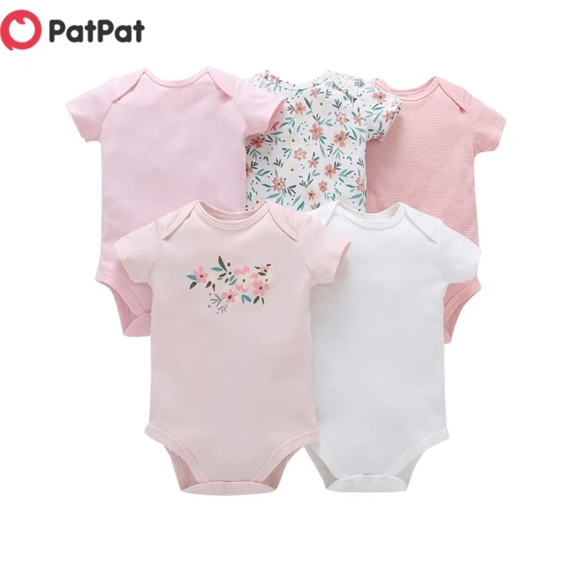 Arrival Autumn and Spring 5-pack Cartoon Print Short-sleeve Bodysuit for Baby Boy Girl Clothes 210528