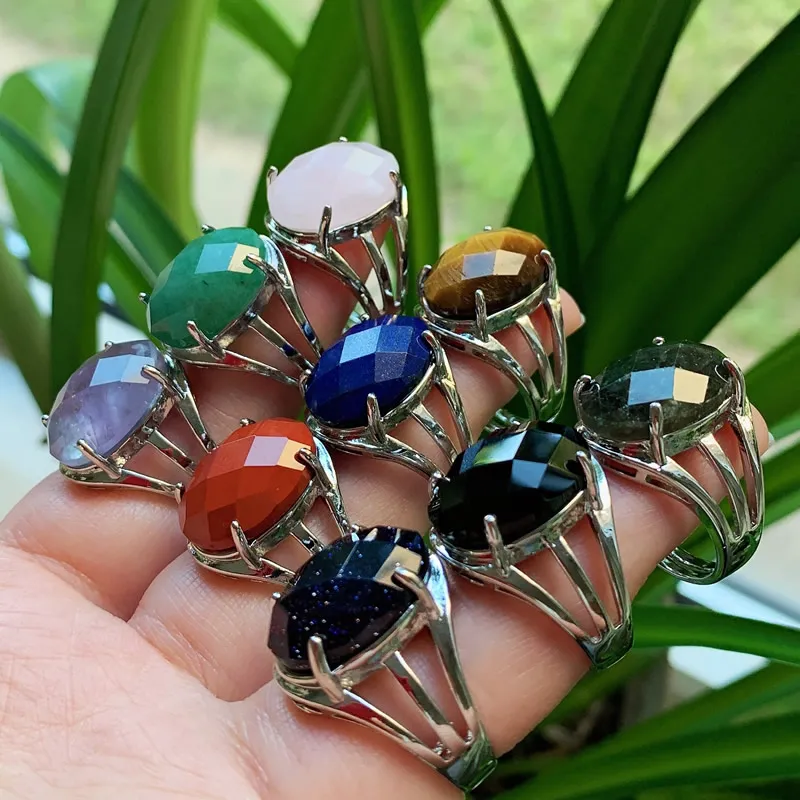 Multifaceted Natural Stone Crystal Ring With Oval Amethysts And Lapis Pink Healing Crystal Jewelry Perfect For Parties Weddings And Healing For Women From Mkny 2.3 DHgate.Com