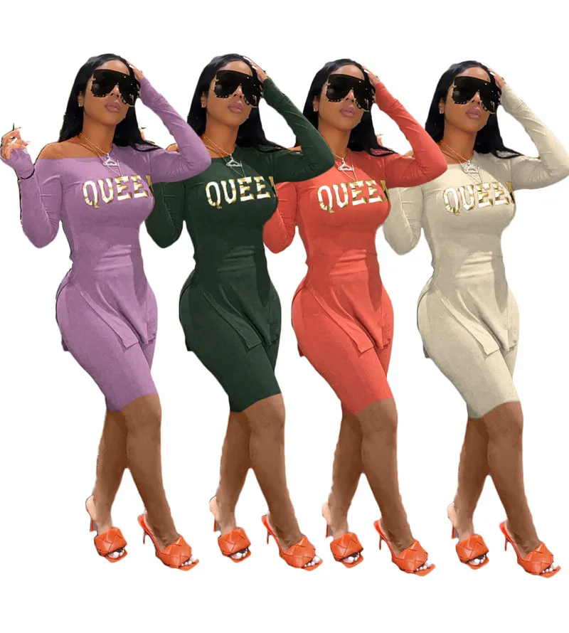 Toptan Toplu Eşofman Kadınlar İlkbahar Yaz Seksi Bölünmüş 2 Parça Setleri Şort Baskı Clubwear Sweatsuits Giysileri 7007